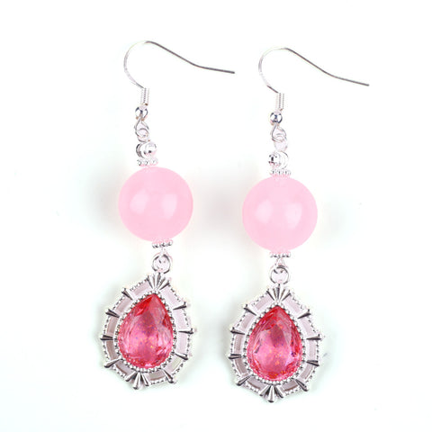 21g/pc Rose Quartz Bead Water Drop Natural Handmade Crystal Earrings FJHRQE001