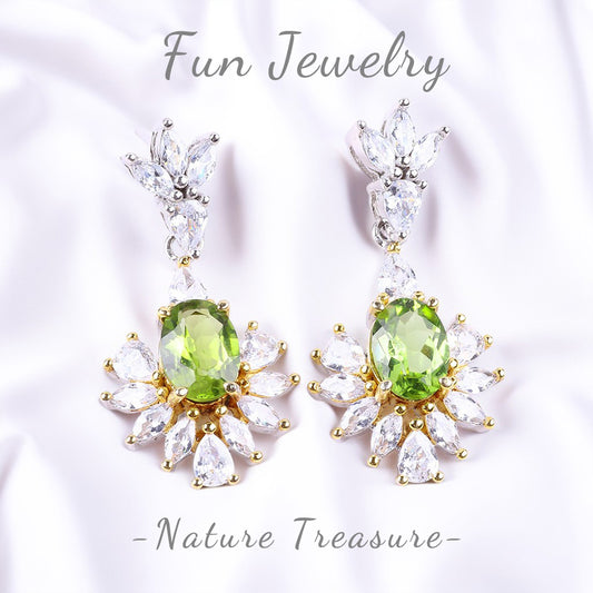 S925 Silver Natural Peridot Gemstone Earrings FJPE001