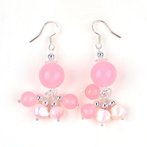 15.5g/pc Rose Quartz with Pearl Bead Natural Handmade Crystal Earrings FJHPRE002