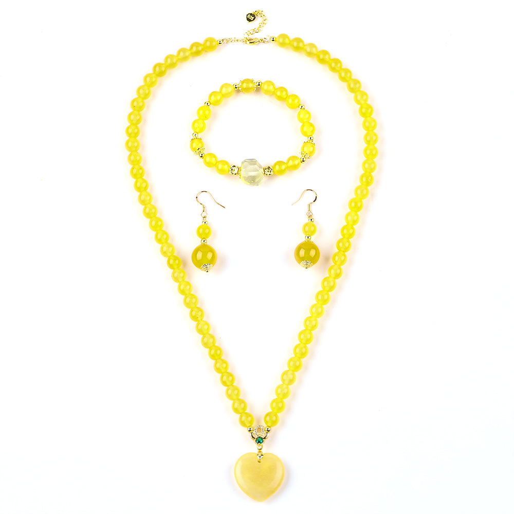 Yellow Chalcedony Bead Natural Handmade Crystal Set FJHYCS001