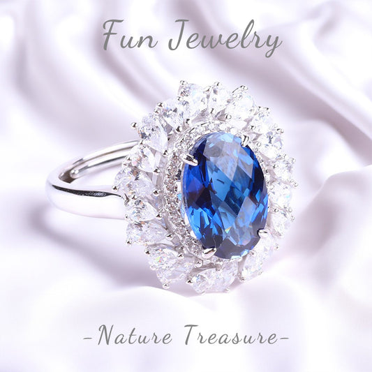 S925 Silver Lab Grown Gemstone Sapphire Oval Ring FJLSR001