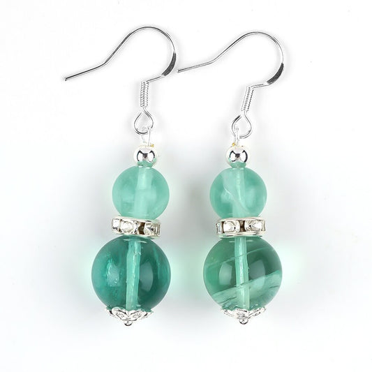 8g/pc Green Fluorite Bead Natural Handmade Crystal Earrings FJHGFE001