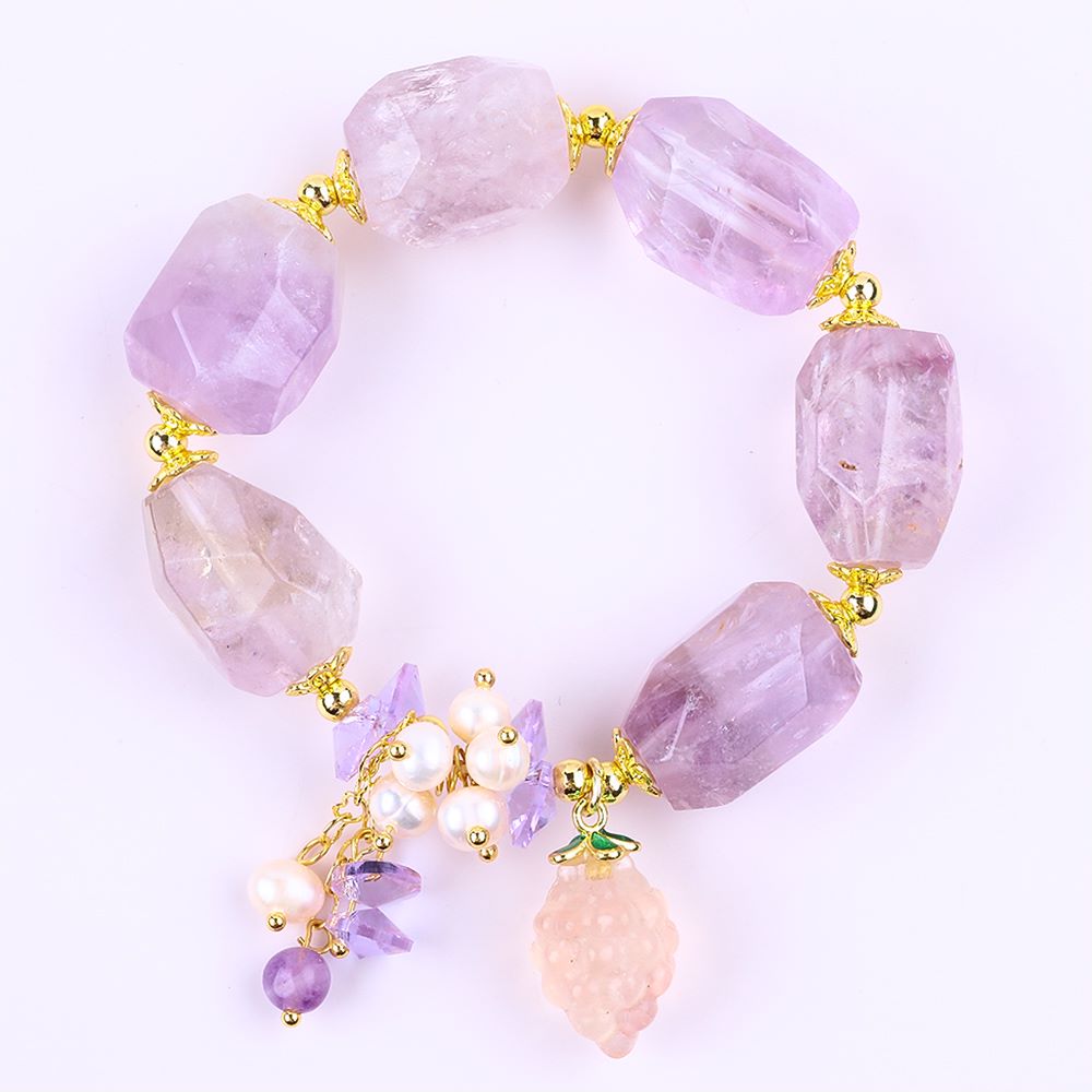 14MM Dream Amethyst Raw Bead Natural Handmade Crystal Bracelet FJHARB001