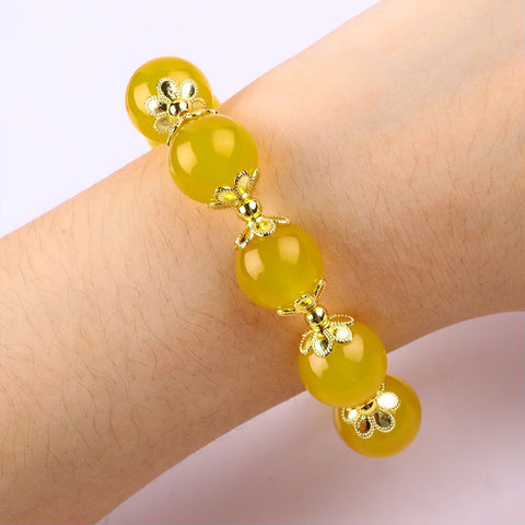 14MM Yellow Chalcedony Bead Natural Handmade Crystal Bracelet FJHYB001