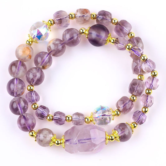 10MM+14MM Purple Multi-Layer Bead Natural Handmade Crystal Bracelet FJHMP001