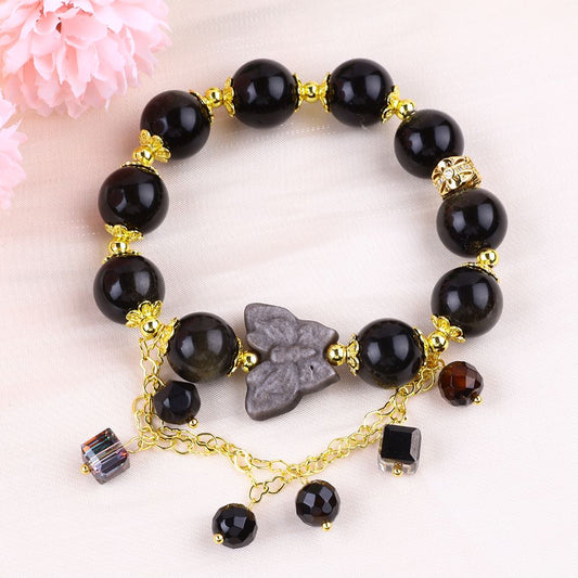 12MM Golden Obsidian Bead Natural Handmade Crystal Bracelet FJHOB001