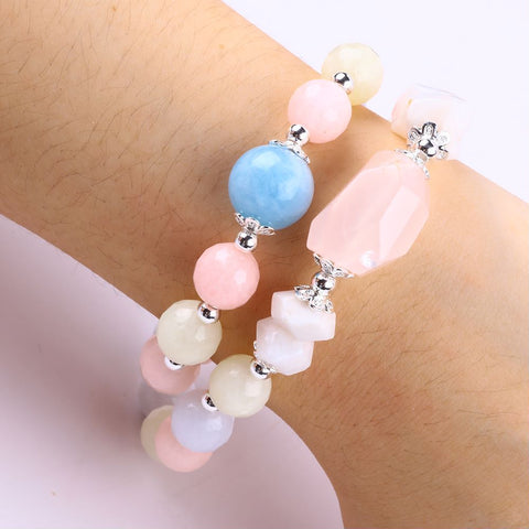 10MM+13MM+15MM Morganite Multi-Layer Bead  Natural Handmade Crystal Bracelet FJHMM001