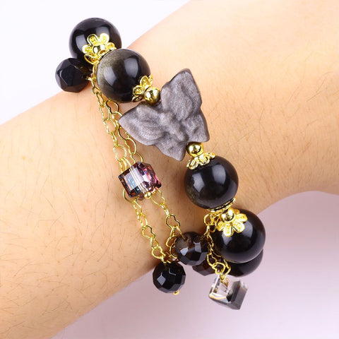 12MM Golden Obsidian Bead Natural Handmade Crystal Bracelet FJHOB001