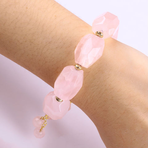 14MM Rose Quartz with Heart Bead Natural Handmade Crystal Bracelet FJHRQRB001