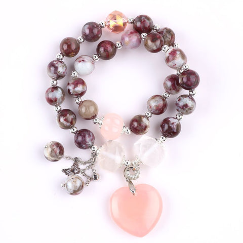 10MM Plum Blossom Tourmaline with Pink Heart   Multi-Layer Bead Natural Handmade Crystal Bracelet FJHMPP001