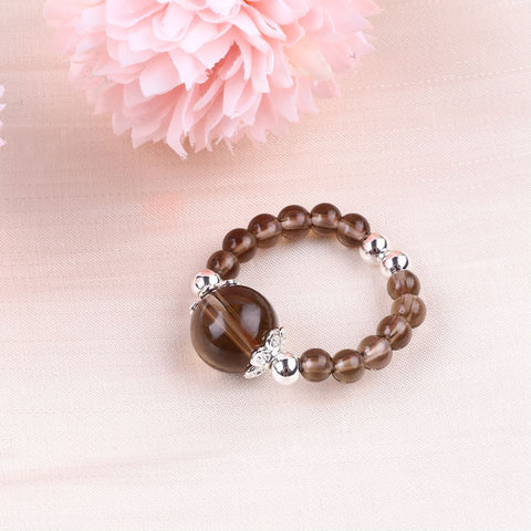 4MM Smoky Quartz Bead Natural Handmade Crystal Adjustable Ring FJHSQR001