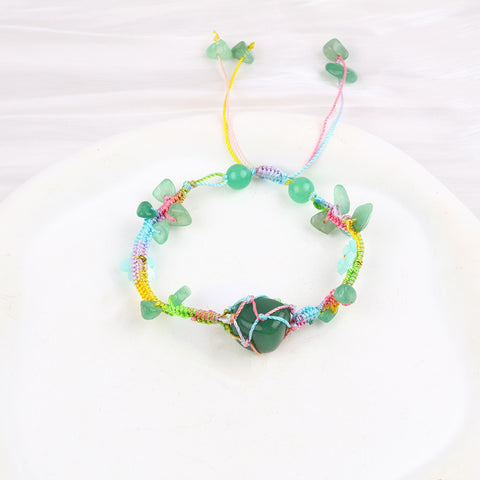 Random Stones with Flower chips Natural Handmade Crystal Adjustable Braided Macrame Tassels Bracelet FJHFTB001