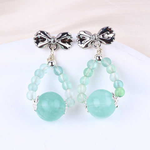 12g/pc Green Flourite Bead Studs Natural Handmade Crystal Earrings FJHGE001