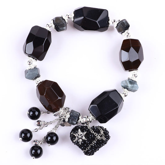 Black Obsidian Raw Bead Natural Handmade Crystal Bracelet FJHORB001