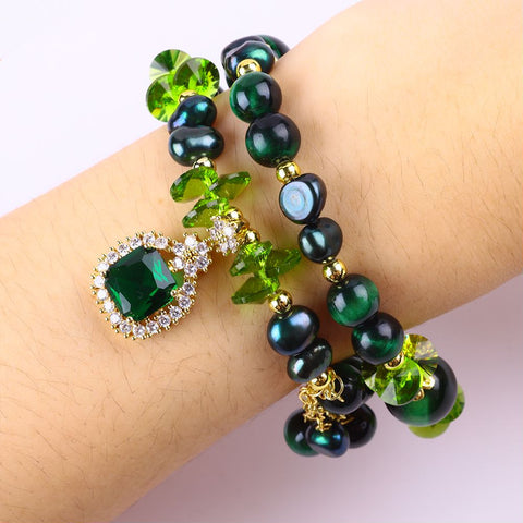 8MM Dark Green Tiger's Eye  Multi-Layer Bead Natural Handmade Crystal Bracelet FJHMGT001