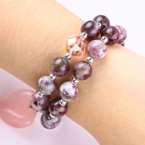 10MM Plum Blossom Tourmaline with Pink Heart   Multi-Layer Bead Natural Handmade Crystal Bracelet FJHMPP001