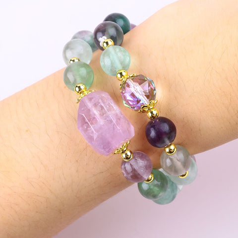 10MM+14MM Fluorite Stone Multi-Layer Bead Natural Handmade Crystal Bracelet FJHMF001