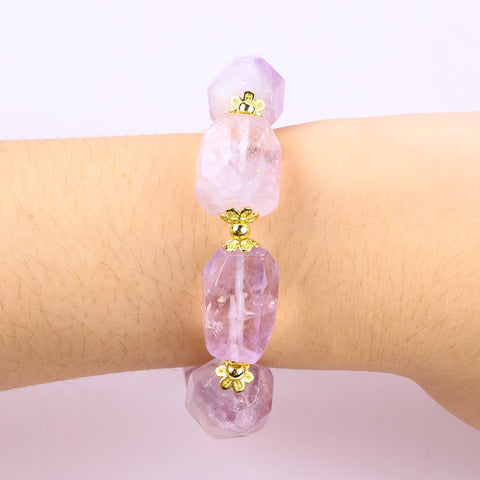 14MM Dream Amethyst Raw Bead Natural Handmade Crystal Bracelet FJHARB001