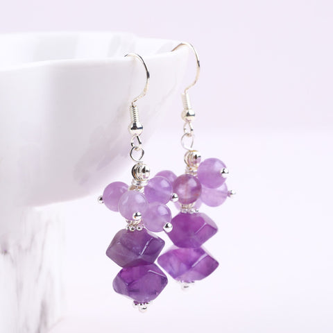 18g/pc Amethyst Bead Natural Handmade Crystal Earrings FJHNAE001