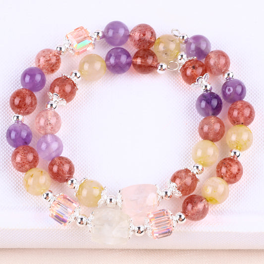 8MM Strawberry Amethyst Blonde Bead Natural Handmade Crystal Bangle FJHDSAB001