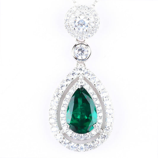 S925 Silver Lab Grown Gemstone Emerald Necklace FJLEN002