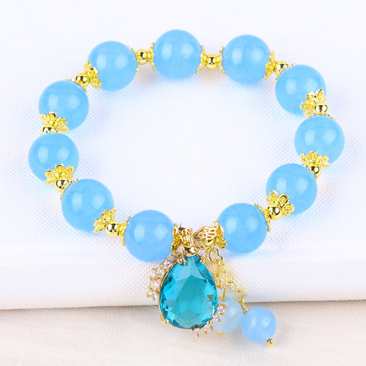 12MM Aquamarine Bead Natural Handmade Crystal Bracelet FJHAQB001