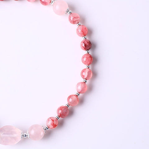 10MM+14MM Pink Afghan Jade Bead Multi-Layer Natural Handmade Crystal Bracelet FJHMPB001