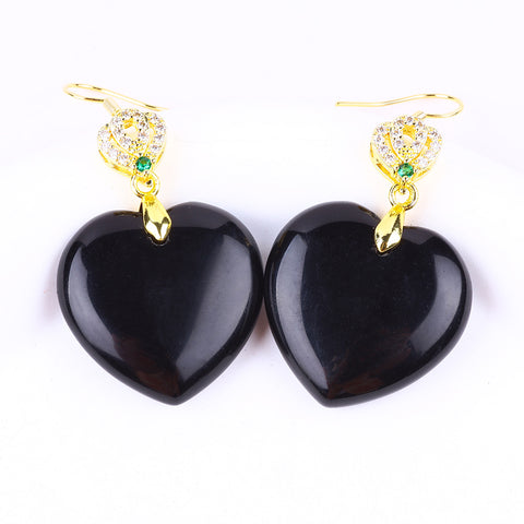 16g/pc Golden Obsidian Heart Shape Natural Handmade Crystal Earrings FJHOHE001