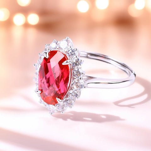 S925 Silver Lab Grown Gemstone Ruby Oval Ring FJLRR002