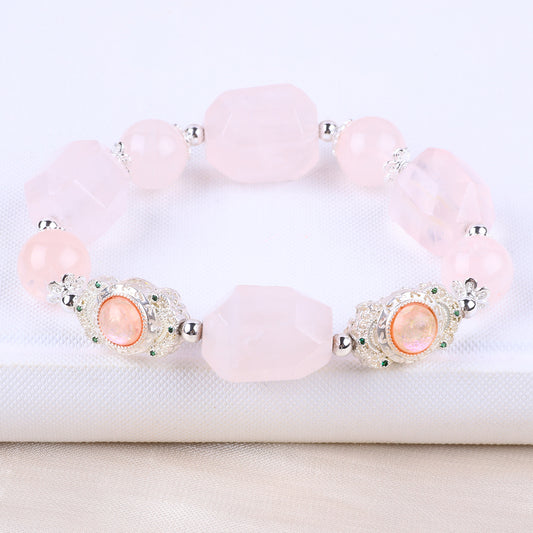 Raw Rose Quartz Bead Natural Handmade Crystal Bracelet FJHRRQB001