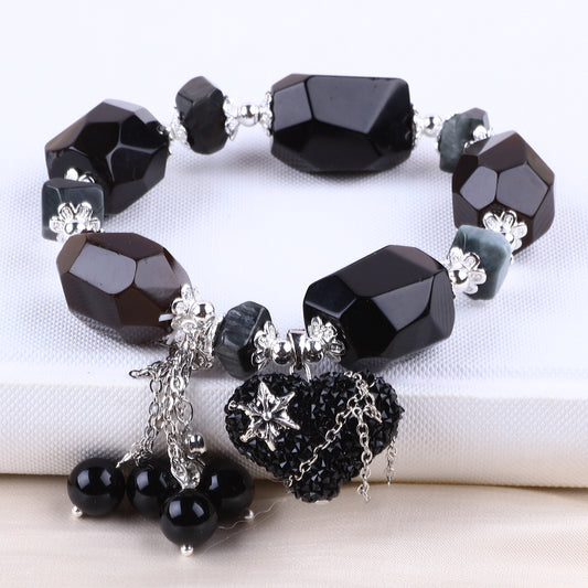 Black Obsidian Raw Bead Natural Handmade Crystal Bracelet FJHORB001