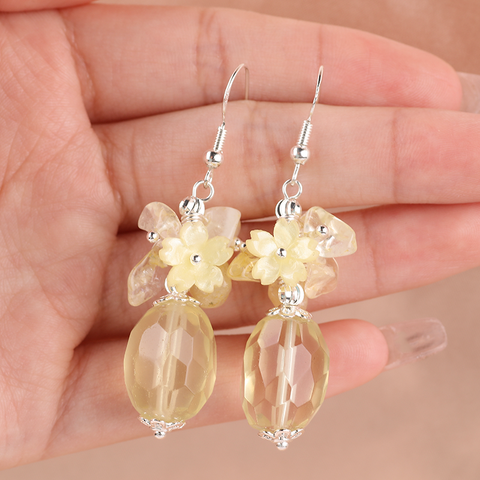 15g/pc Citrine Bead With Flower Natural Handmade Crystal Earrings FJHMCE001