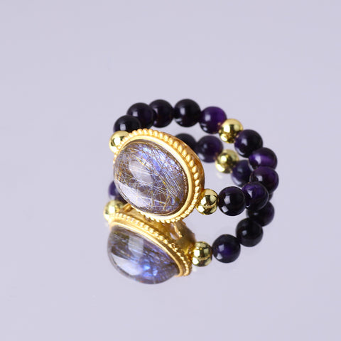 4MM Purple Tiger Eye Beads Natural Handmade Crystal Adjustable Ring FJHPTR001