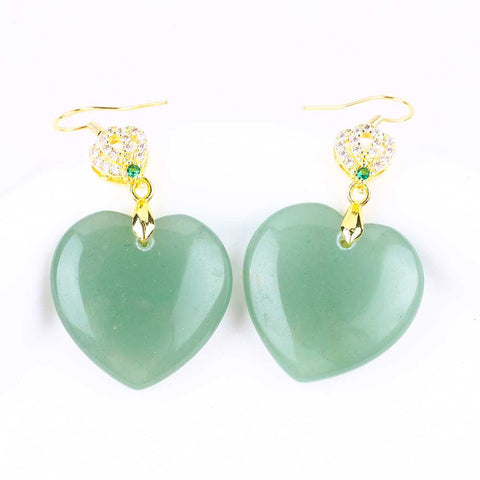 19g/pc Green Adventurine Heart Shape Natural Handmade Crystal Earrings FJHGAHE001