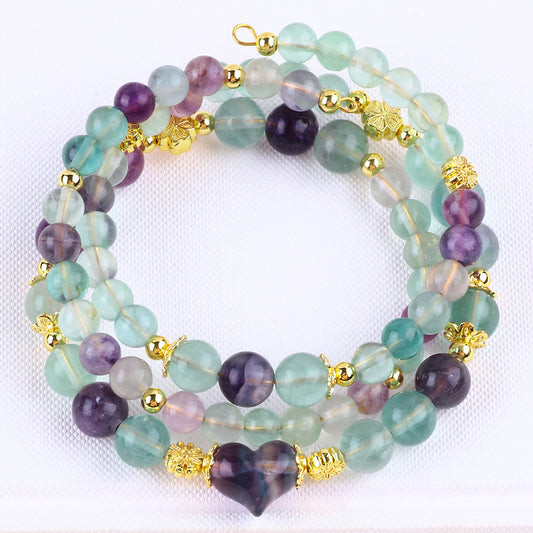 8MM Fluorite Three Layer Bead Natural Handmade Crystal Bracelet FJHDTFB001