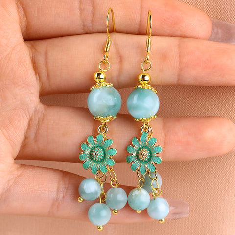 Green Angel Larimar Bead Natural Handmade Crystal Earrings FJHGALEOO1