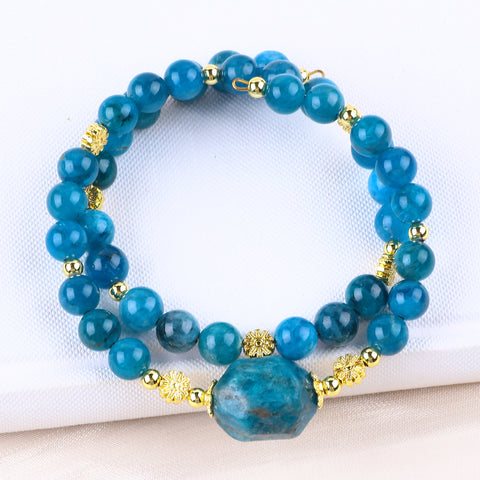 8MM Blue Apatite Bead Natural Handmade Crystal Bangle FJHDBAPB001