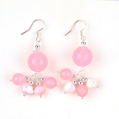 15.5g/pc Rose Quartz with Pearl Bead Natural Handmade Crystal Earrings FJHPRE002