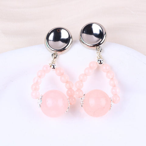 14g/pc Rose Quartz Bead Studs Natural Handmade Crystal Earrings FJHRE001