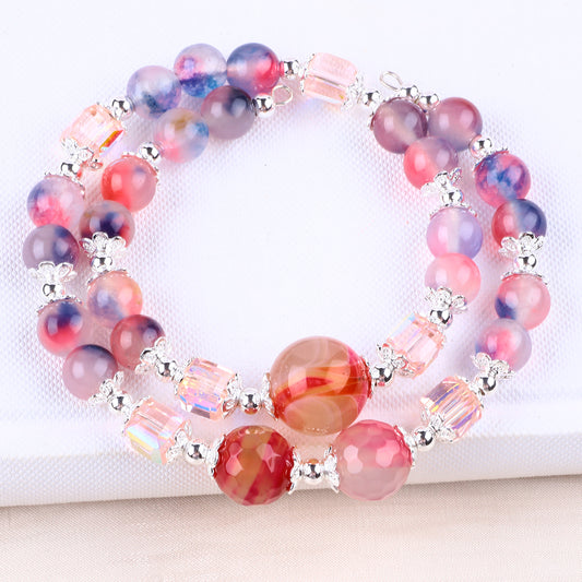 8MM Orchid Agate Bead Natural Handmade Crystal Bangle FJHOAB001