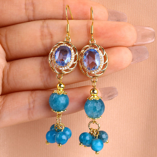 Apatite Bead Natural Handmade Crystal Earrings FJHAE001