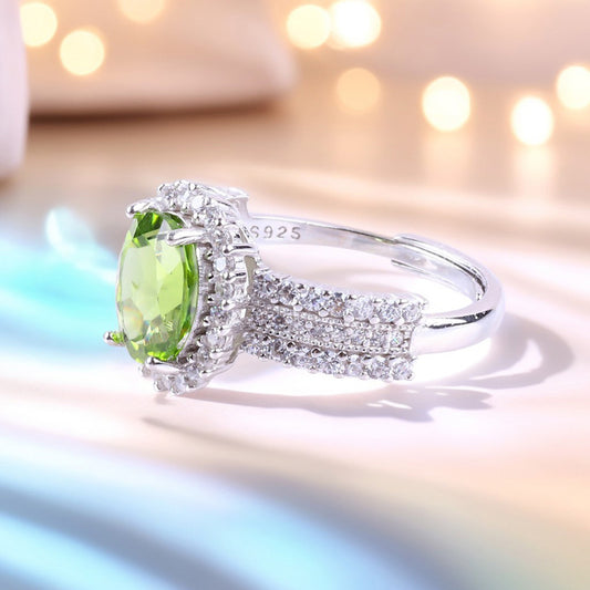 S925 Silver Natural Adjustable Peridot Bling Gemstone Ring FJPR006