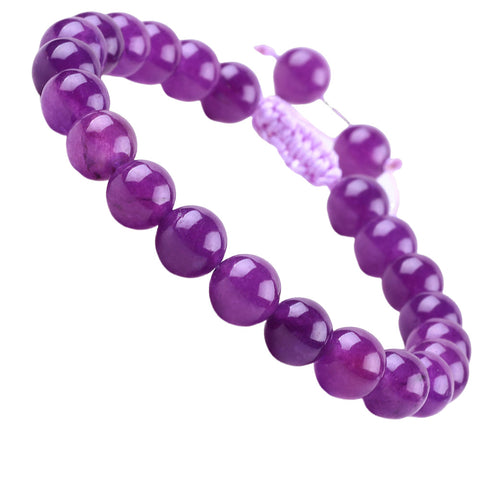 8MM Purple Round Beads Natural Handmade Crystal Adjustable Braided Macrame Tassels Bracelet FJHPRAB001