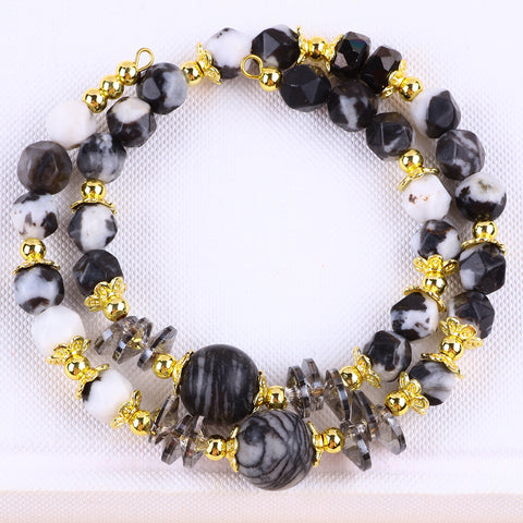 8MM Zebra Stone Bead Natural Handmade Crystal Bangle FJHDZB001