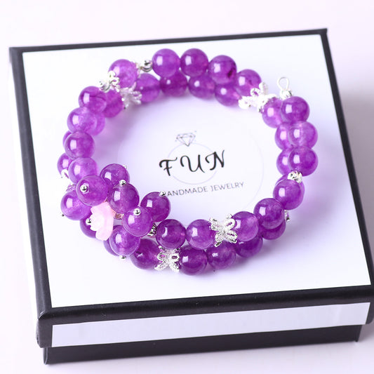 8MM Purple Chalcedony Bead Natural Handmade Crystal Bangle FJHMPCB001