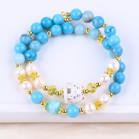 8MM Larimar Bead Natural Handmade Crystal Bangle FJHDLB001