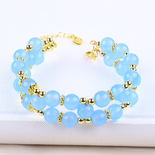 8MM Aquamarine Bead Natural Handmade Crystalchain Bangle FJHDAQB001