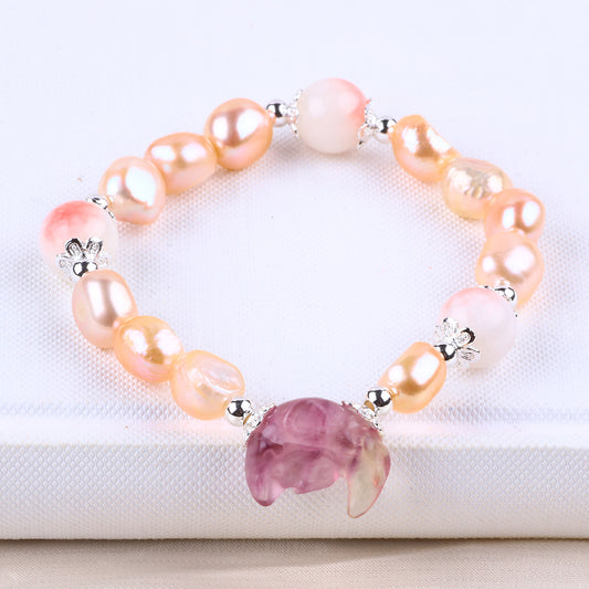 8MM Rose Gold Pearl Bead Natural Handmade Pearl Bracelet FJHPRGB001