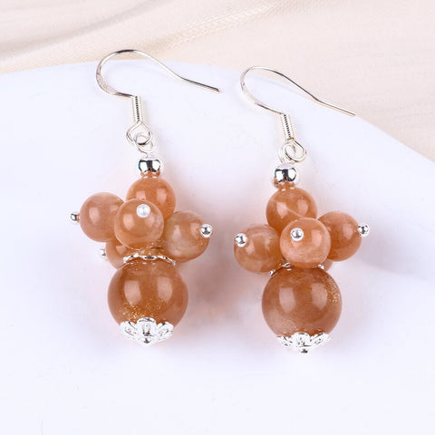 10g/pc Sunstone Bead Natural Handmade Crystal Earrings FJHSSE001