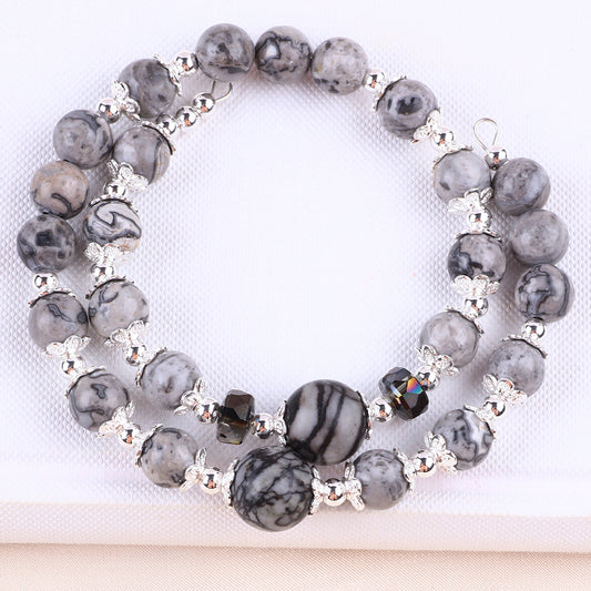 8MM Map Stone Bead Natural Handmade Crystal Bangle FJHDMB001